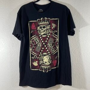 DOM Men's Graphic Suicide King T-Shirt Black Skeleton Short Sleeve Size Large